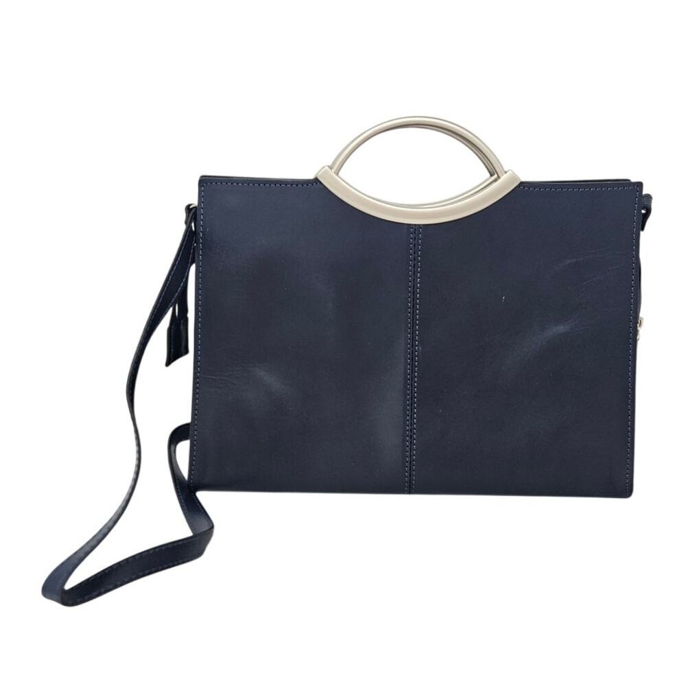 Borsari Navy Blue Leather Italian Bag Crossbody Structured Classic Minimalist
